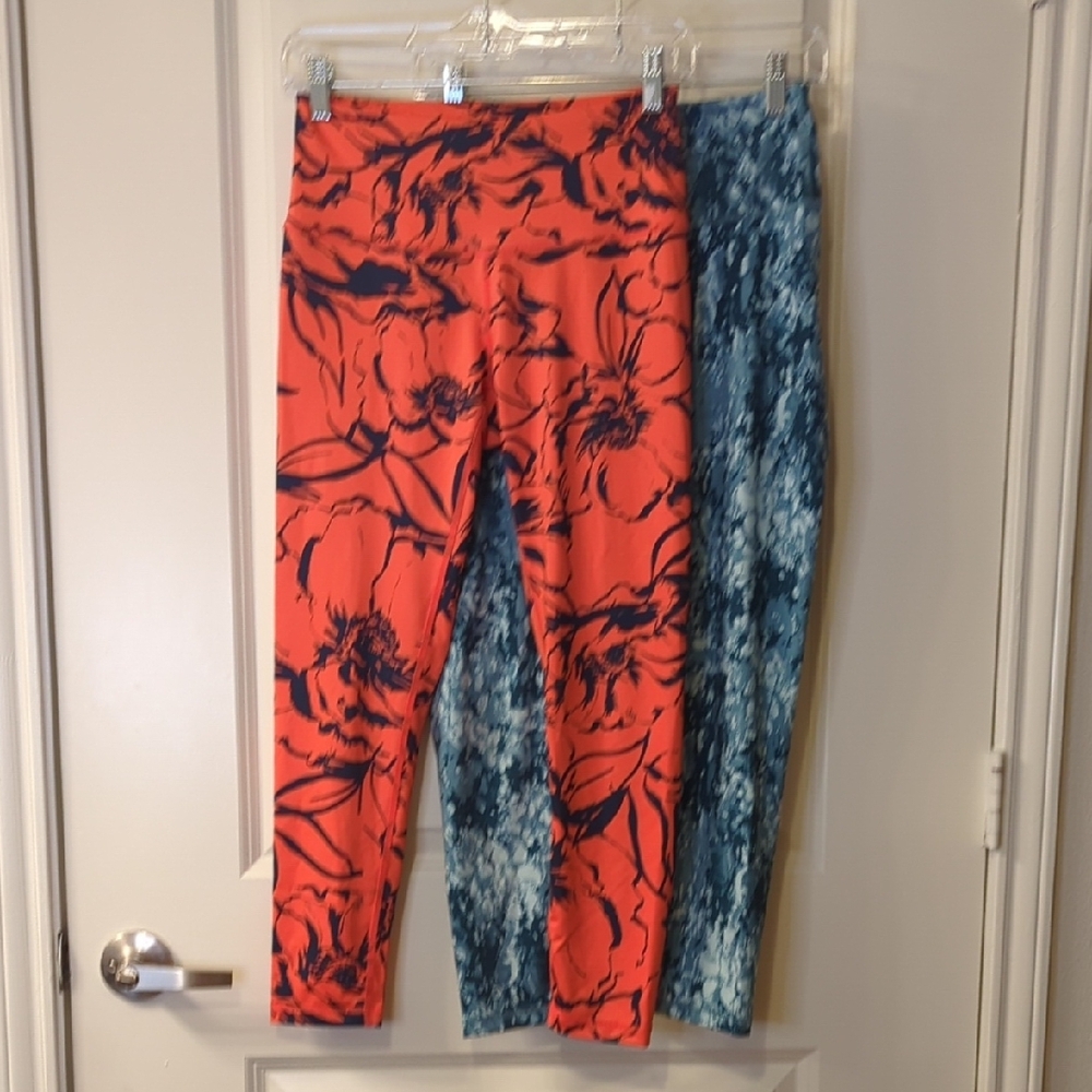 Zella Women's Leggings - Red Floral and Blue Abstract